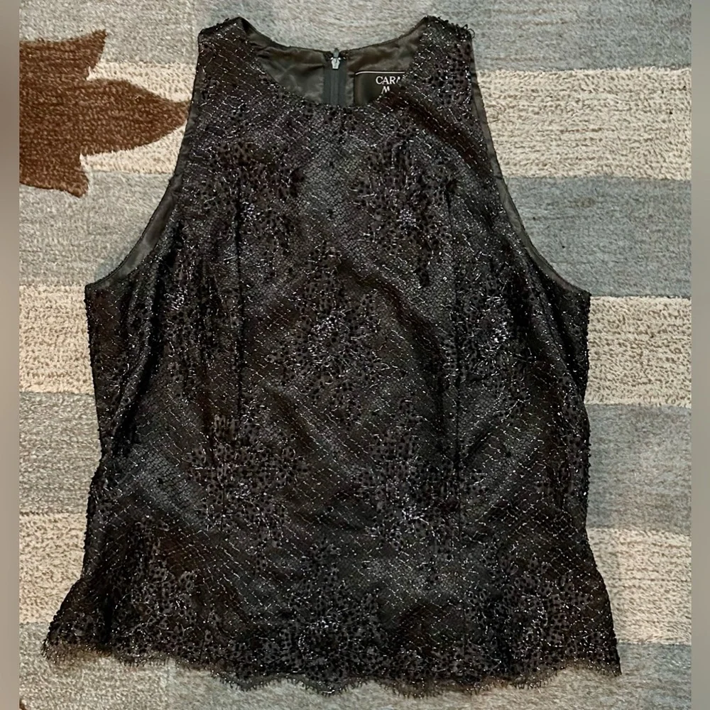 Carmen Marc Valvo Sleeveless Embellished Black Dressy Top - Picture 3 of 5